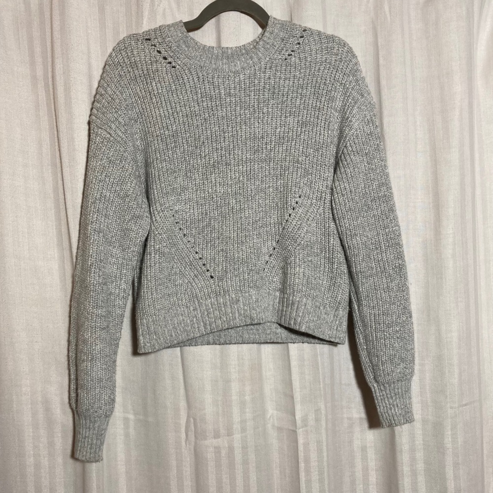 Garage Grey Shaker Knit Pointelle Crew Neck Sweater Womens Small P/S Cozy
